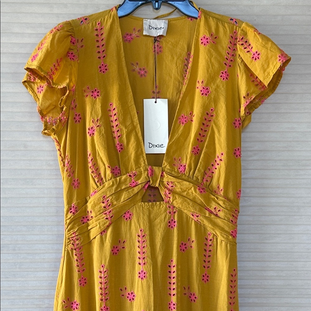 NWT DIXIE Yellow and Pink Floral embroidered Maxi Dress size medium - Picture 2 of 15